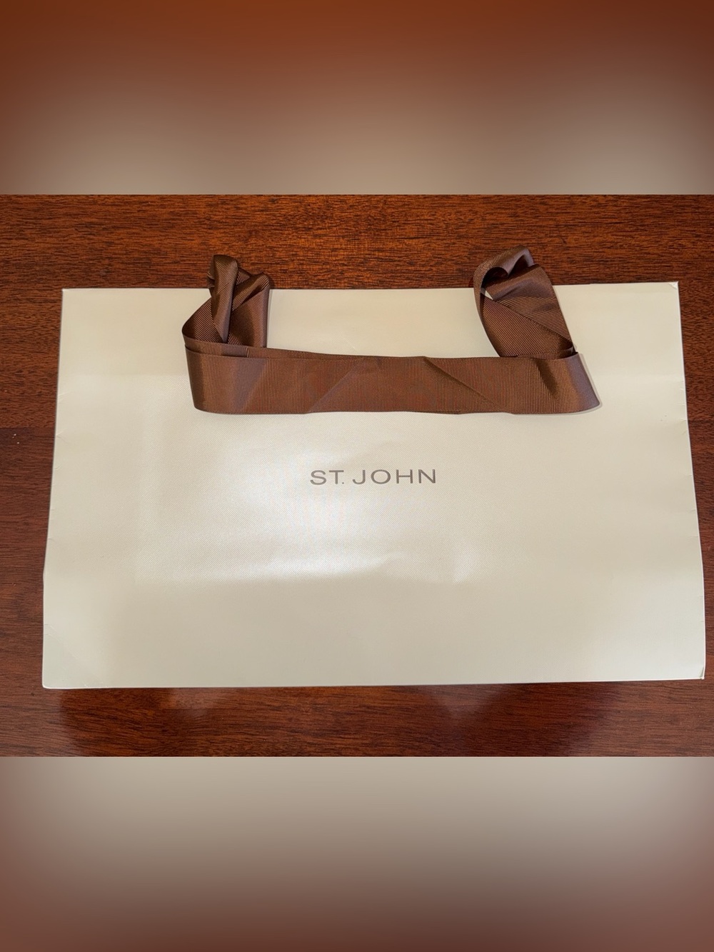 St. John Cream Gift Bag with Brown Ribbon Handles